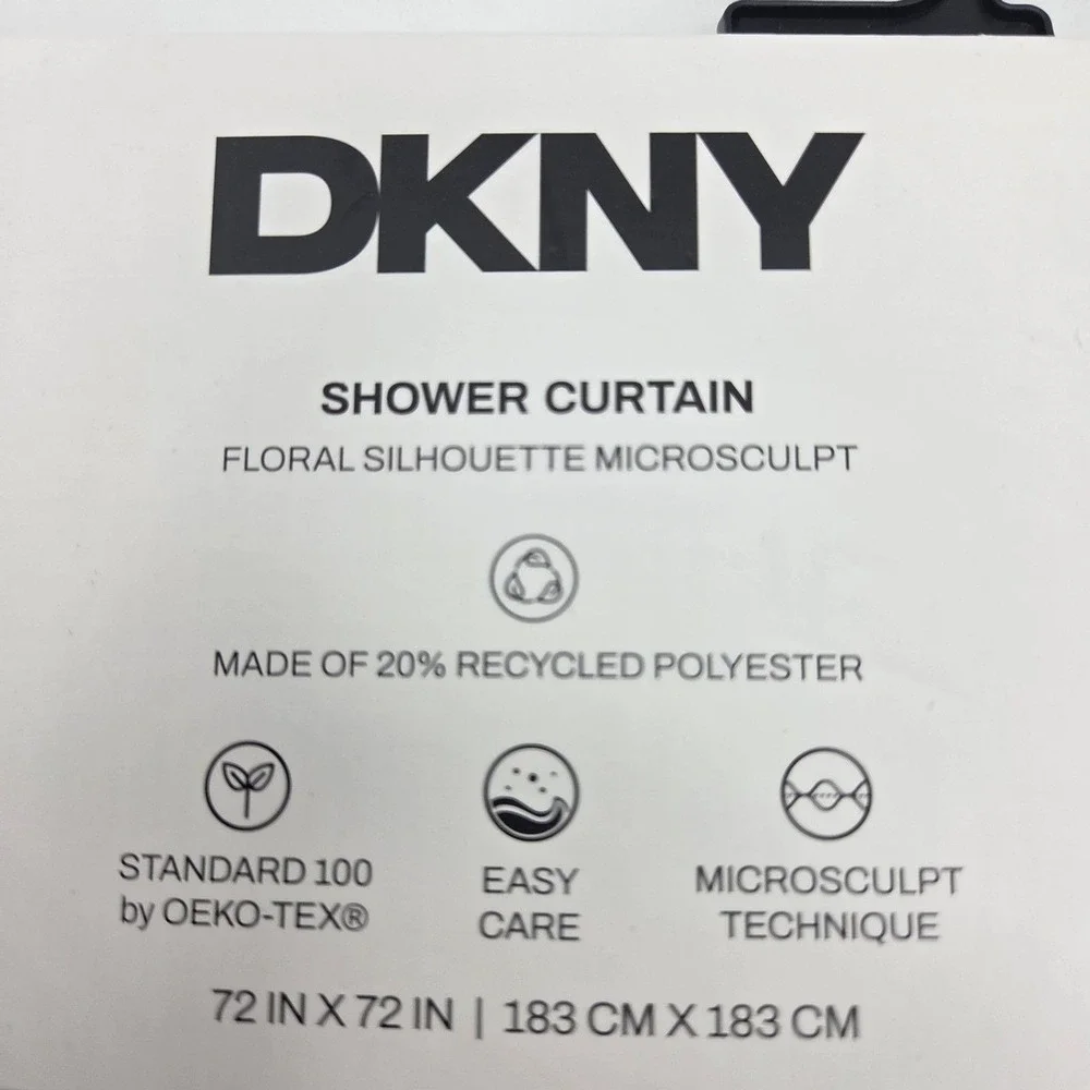 DKNY Floral Silhouette Microsculpt Fabric Shower Curtain White Blue 72x72inch